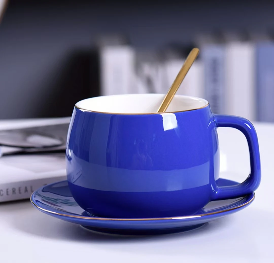 European-Style Glaze Stroke Ceramic Coffee Cup Saucer Spoon Set Turkish Design Style