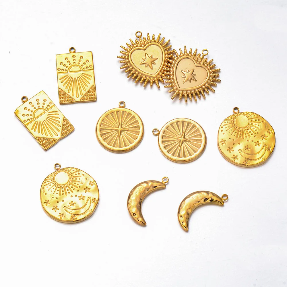 Wholesale Stainless Steel Shell Sun Moon Heart Pendant Necklace No Fade Gold Plated Charms for Jewelry Making DIY Accessories