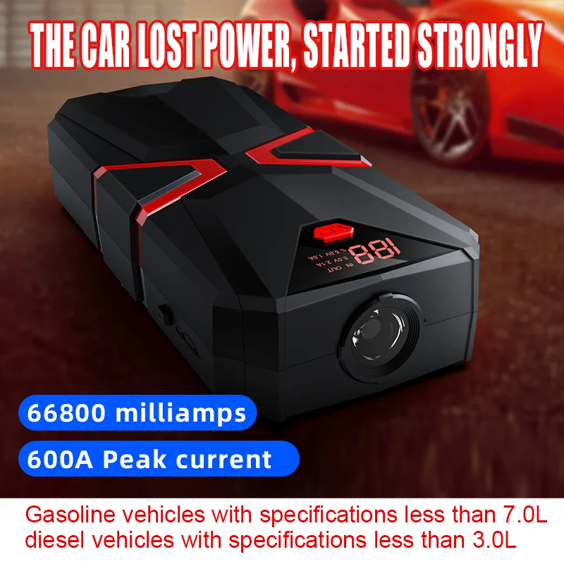 66800mAh Car Jumper Starter 600a  portable Jumper Starter 12v Lithium Battery Car Jump Starter