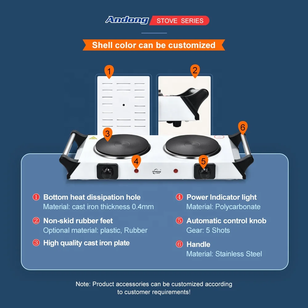 Andong New Style Double Burner Electric Solid Cooking Hot Plate Built-in Countertop