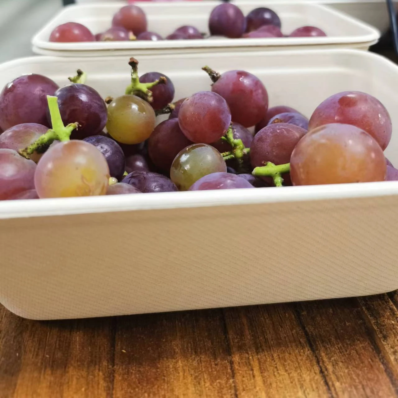 High quality Biodegradable packaging for food sugarcane tableware fruit container 500ml 650ml with clear lid