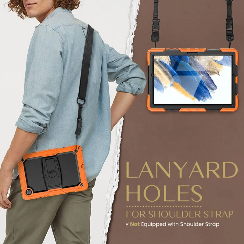 For Samsung Galaxy Tab A 8 Thick Silicone Shoulder Strap Rotate Handle Rugged Tablet Case
