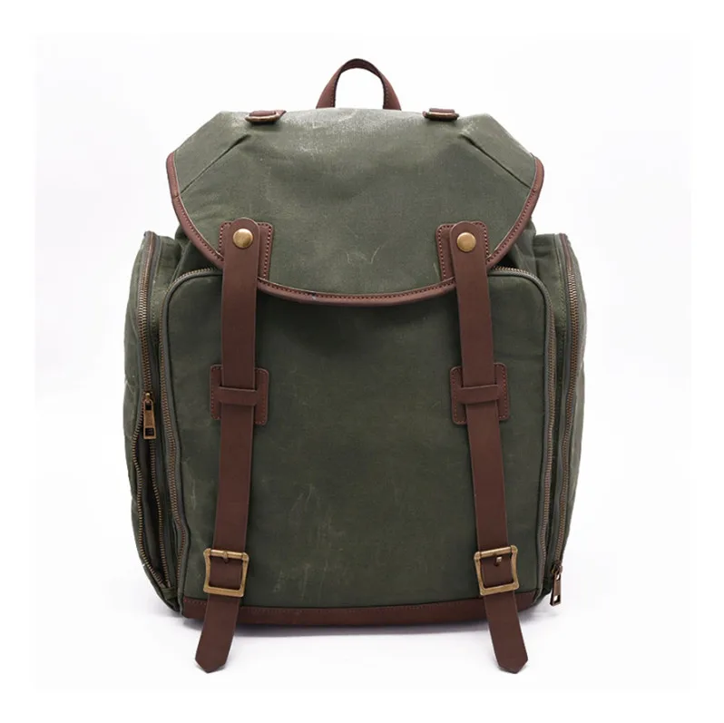 travel outdoor durable arm green waxed canvas leather photography dslr camera backpack