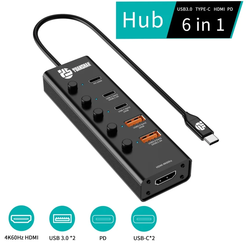 Лидер продаж 6-портовый USB-концентратор многопортовый док-станция с HDM I USB-3 0 PD-зарядкой совместим Mac Book и ПК