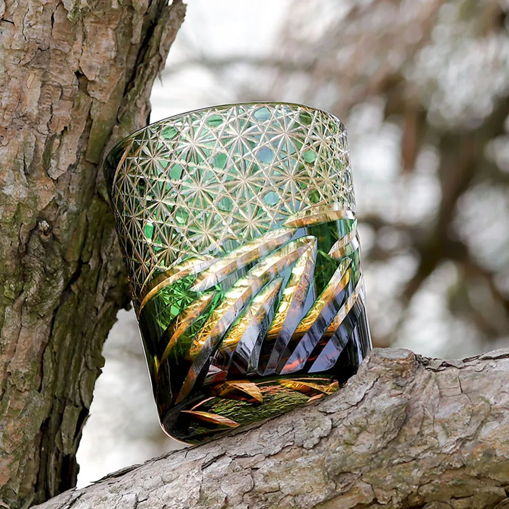 Blue Hot Selling 8oz Old Fashioned Hand Blown Glass Whiskey Tumbler Crystal Wine Glass for BeerDrinkingware