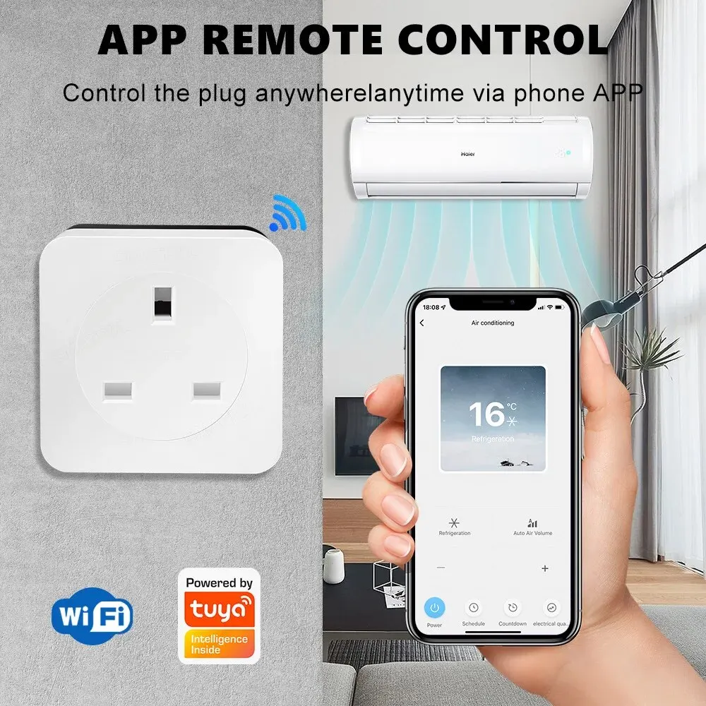 16A Tuya Smart Home WiFi Air Conditioning Socket EU US UK Standard Smart Plug APP Voice Timing Control with Power Monitor