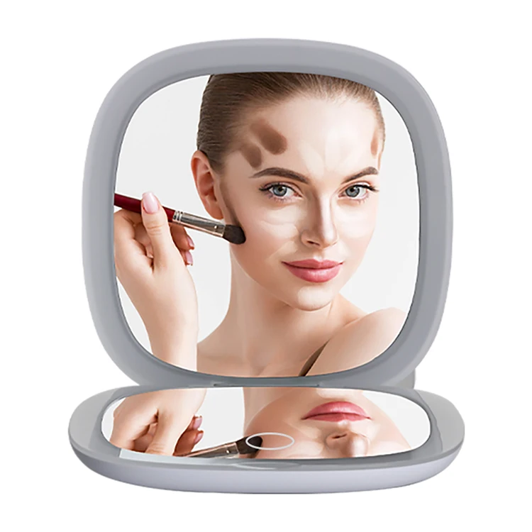 produttore offre uno rettangolo bianco specchio tascabile bifacciale per trucco ingrandimento con luci e LED make up