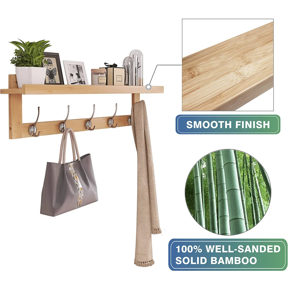 Hat Rack Hooks Bamboo Garment Coat Clothes Hanging Rack Coat Hanger With Storage