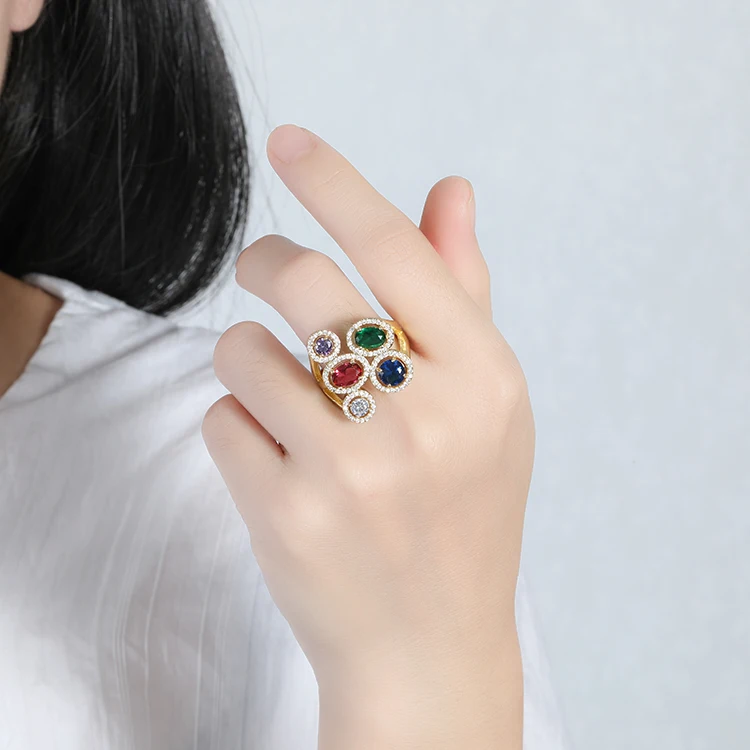 
Copper Alloy Luxury Jewelry Rings with Big Colored Crystal stone Ring 18 k g plated For Female 