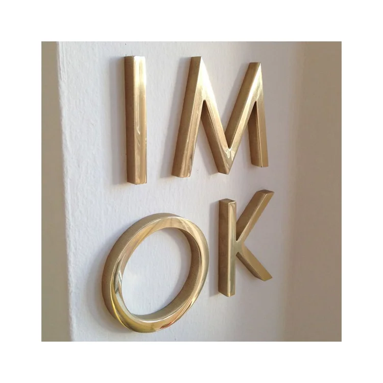 custom laser cut stainless steel wall mount brass signage 3d logo metal indoor brand gold metal letter logo sign board