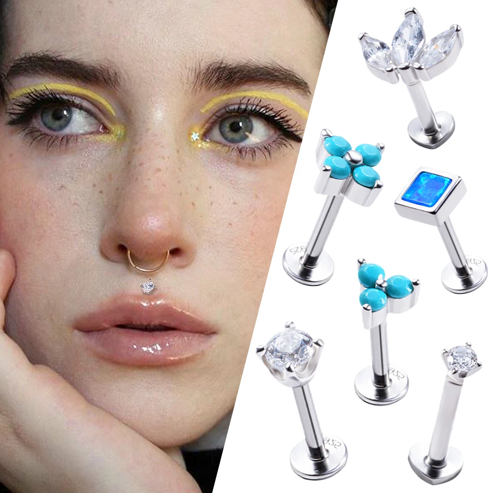 2024 The Latest Design Jewelry Six Prong Set CZ Opal Top Internally Threaded Silver Labret Piercing Wholesale