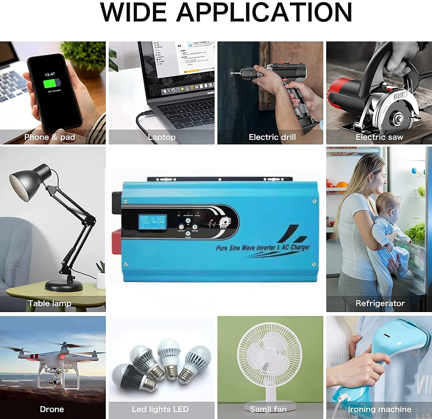 1000w 1500w 2000w 3000w 5000w 6000w Heavy Duty DC 12v 24v 48v 60v to AC 220v Solar Energy System Pure Sine Wave Power Inverter