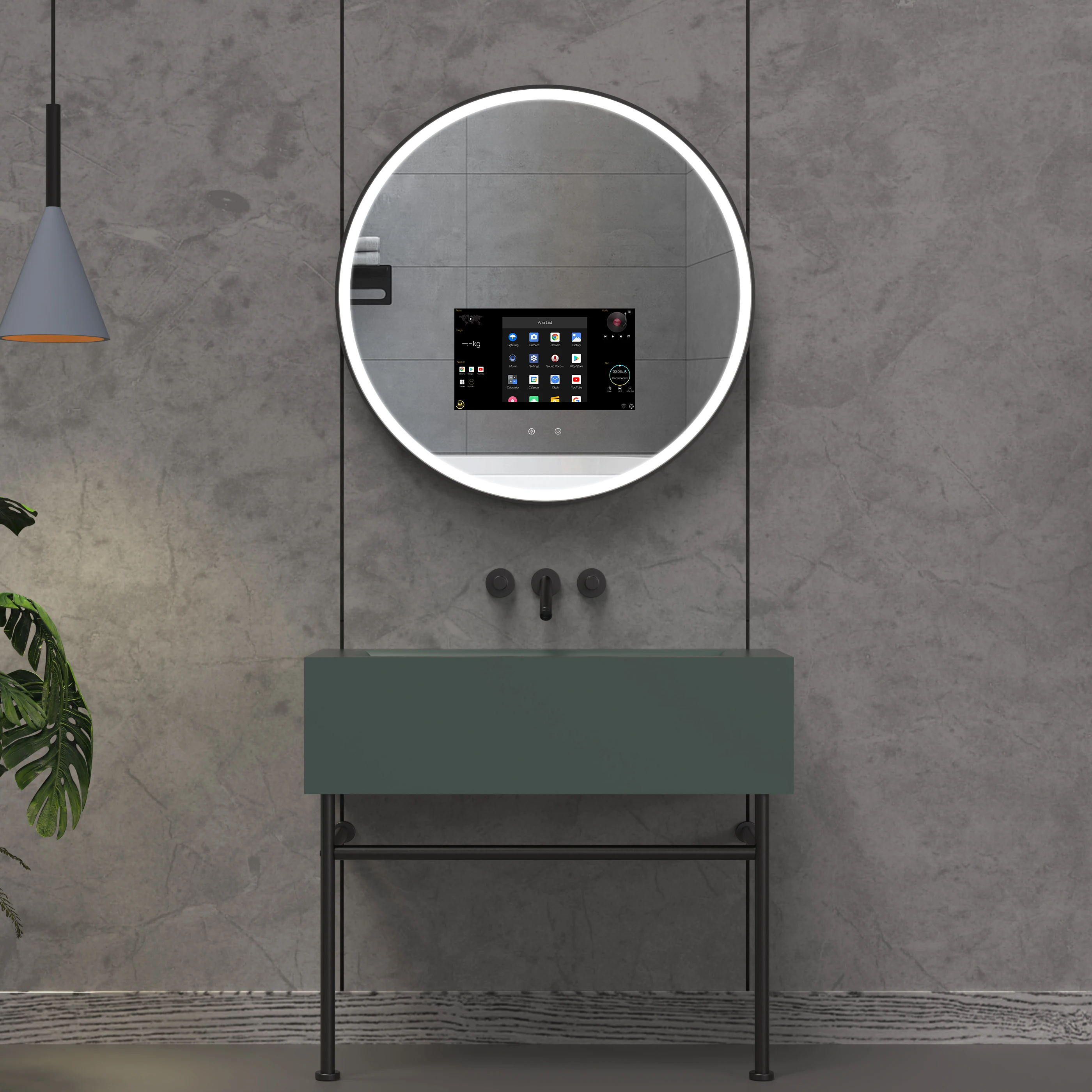 Customized Framed Led Lighted Wall Mounted Mirror Defogger Led Round Bathroom TV Magic Mirror