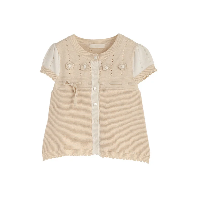 Новый дизайн, свитер для девочек, детская одежда, Красивый вязаный крючком кардиган с цветочным рисунком, свитер