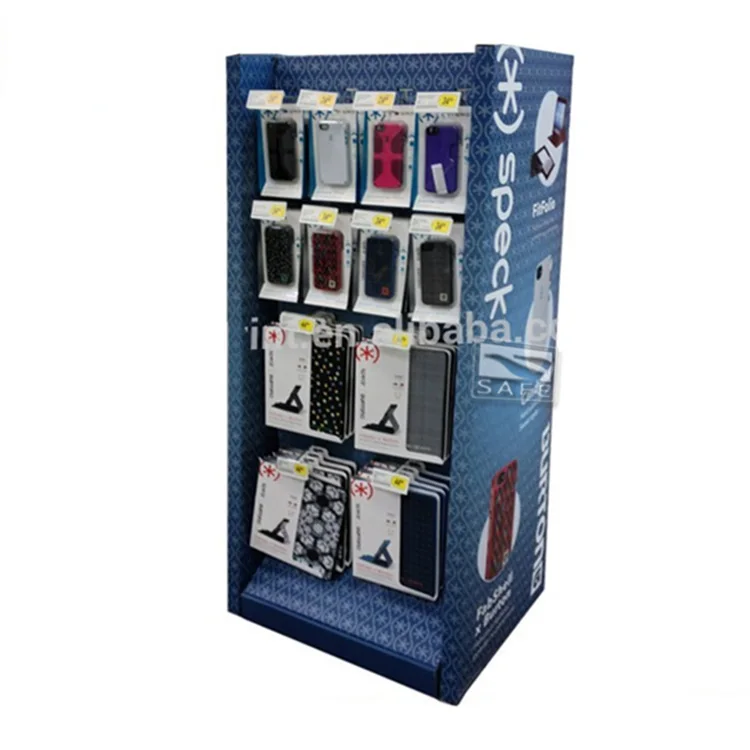 
Cardboard Phone Case Back Cover Products Advertising Hook Floor Display Stand For Mobile Phone Accessories 
