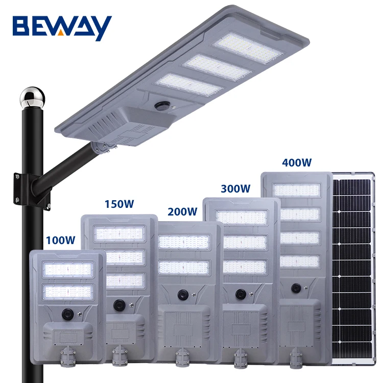 Aluminum Led Solar Street Light 100w 150w 200w 300w Time Control Motion Sensor All In One Solar Road Lamp