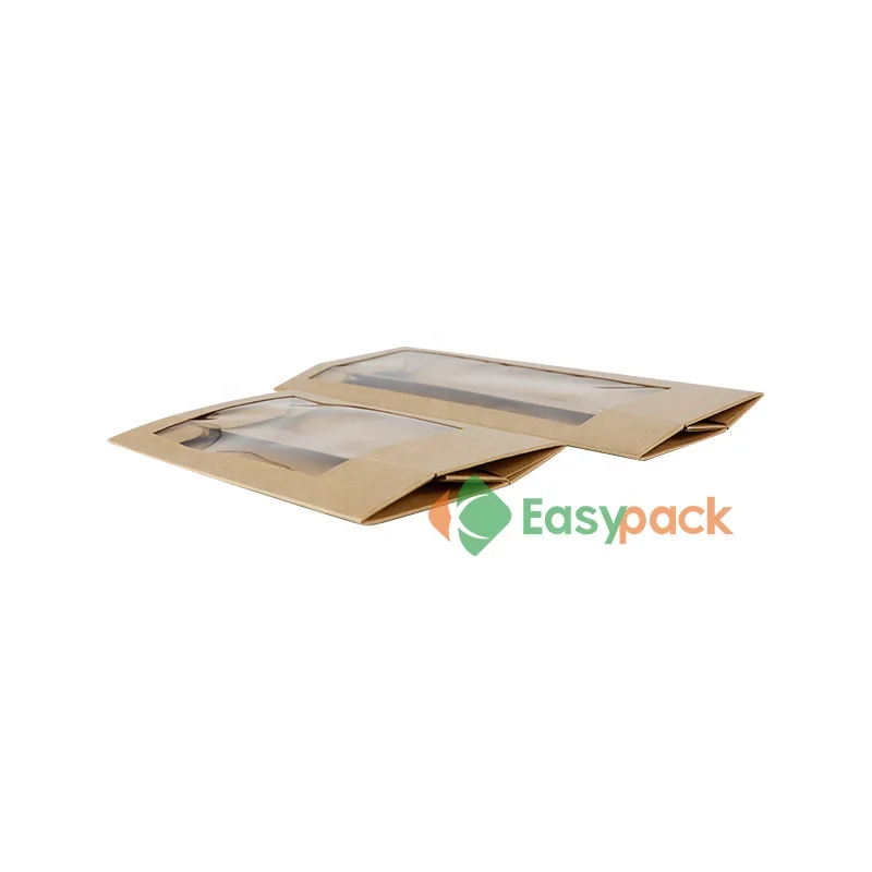 Disposable folding brown kraft paper packaging box with PE window