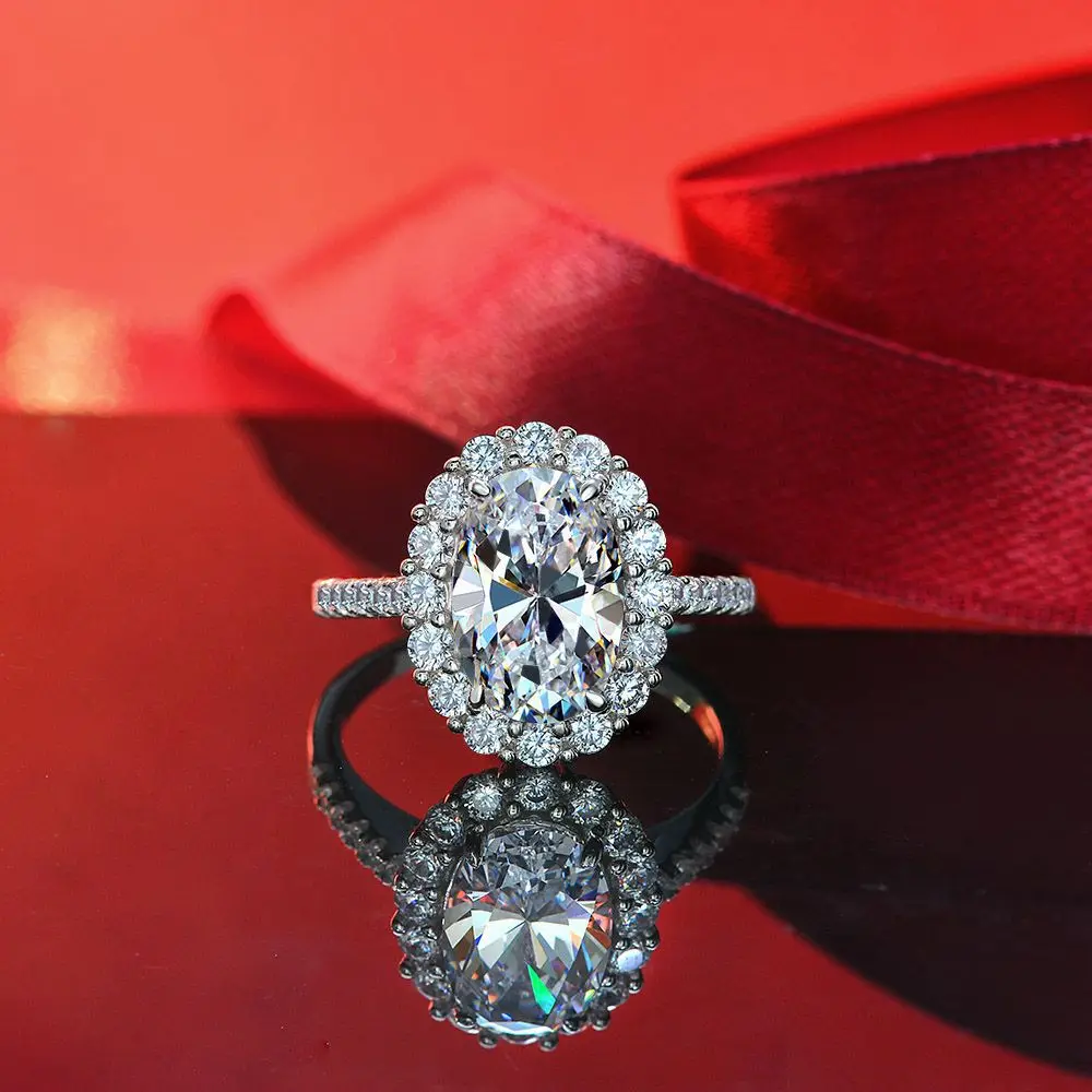 
YANYI 925 Sterling Silver Luxury Oval Pigeon Egg Zircon Ring 