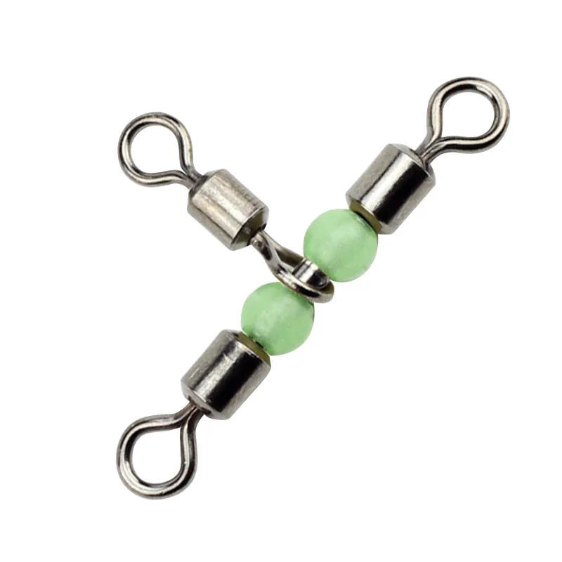 3 Way Fishing Heavy Duty Cross Line luminous Triple T Shape Barrel Rolling Swivels Pear Beads