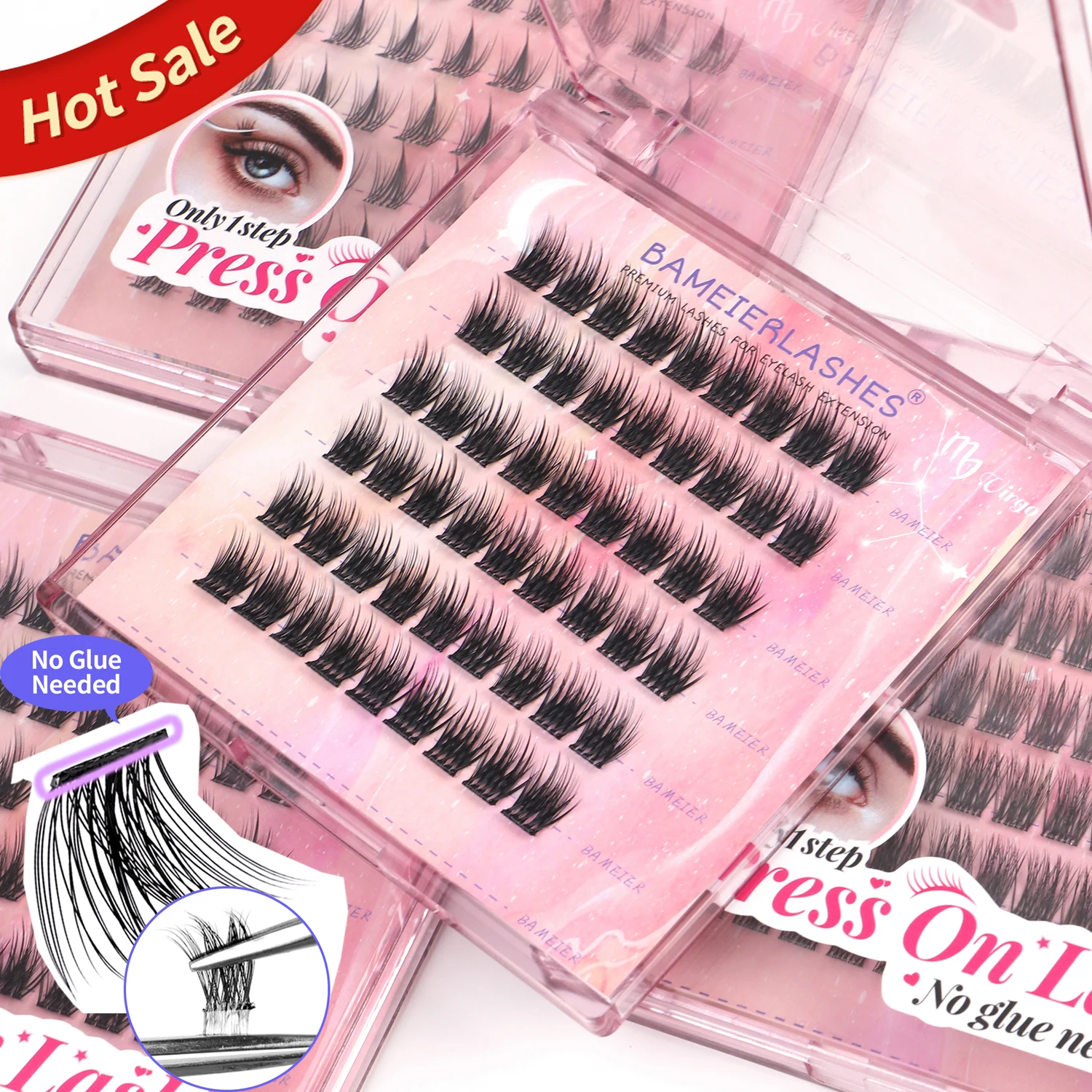 Glue-free Single Promade Lash Extension Thin Base Cluster False Eyelash with Packaging with Logo