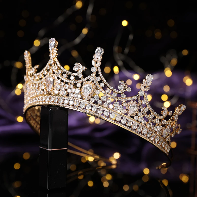 Simple Classic Bridal Hair Accessory Party  Round Crystal Tiara Zircon Headpieces Luxury Large Pageant Crowns For Women BC6670