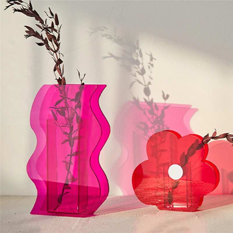Nordic colorful Acrylic Vase Sun Dawn Minimalist Geometric Art Vase Vases For Home Decor Desktop Flower Arrangement Decoration