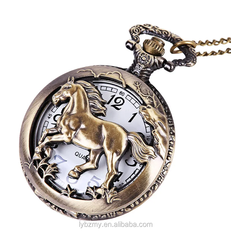 
classic Horse Bronze vintage empty Men Women antique Hollow Pocket watch 