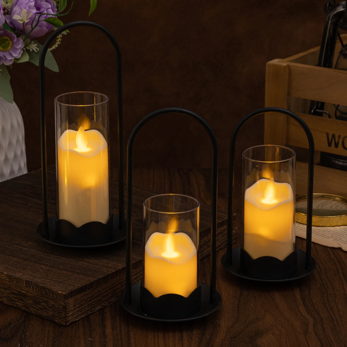 Handheld flower basket LED candle light creative candle garden atmosphere decoration ornament light Handheld lantern wind lamp