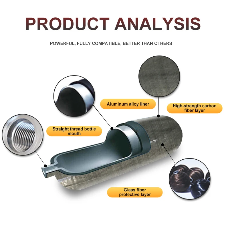 TUXING High Quality ODM Hpa 3L 4500psi 30mpa 300bar Outdoor Hunting Scuba Diving PCP Wrapped Composite Carbon Fiber Gas Cylinder