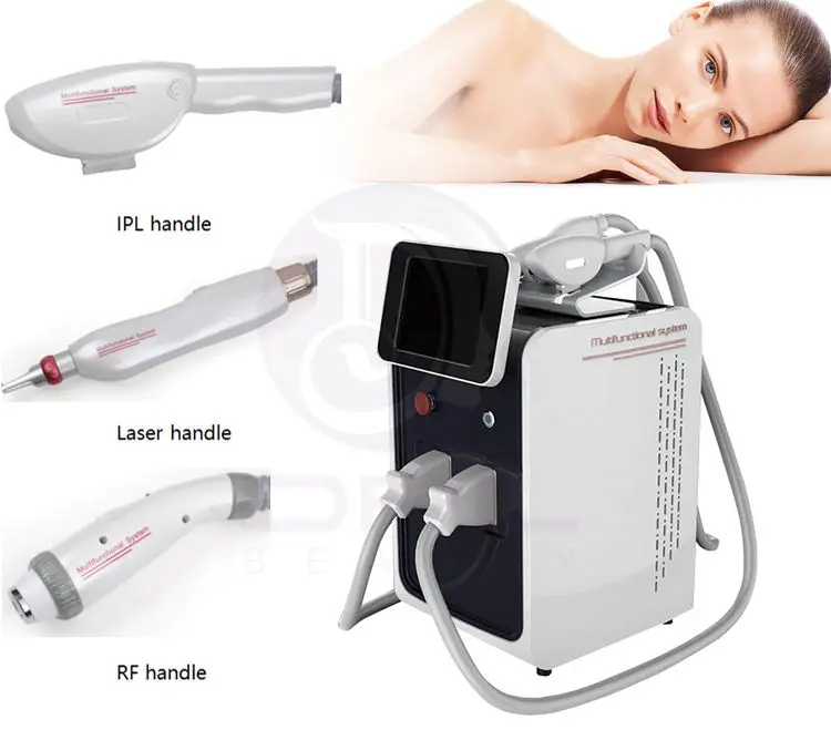 Multifunction portable 3 in 1 laser ipl nd yag rf handles cartridges laser tattoo removal hair remover beauty machine