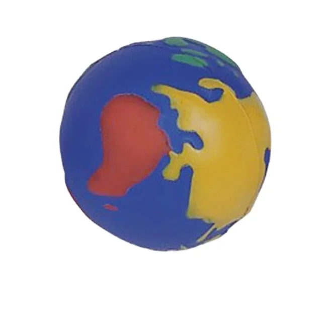 Custom 65mm Soft PU Foam Earth Globe Shape Stress Ball Squeezable