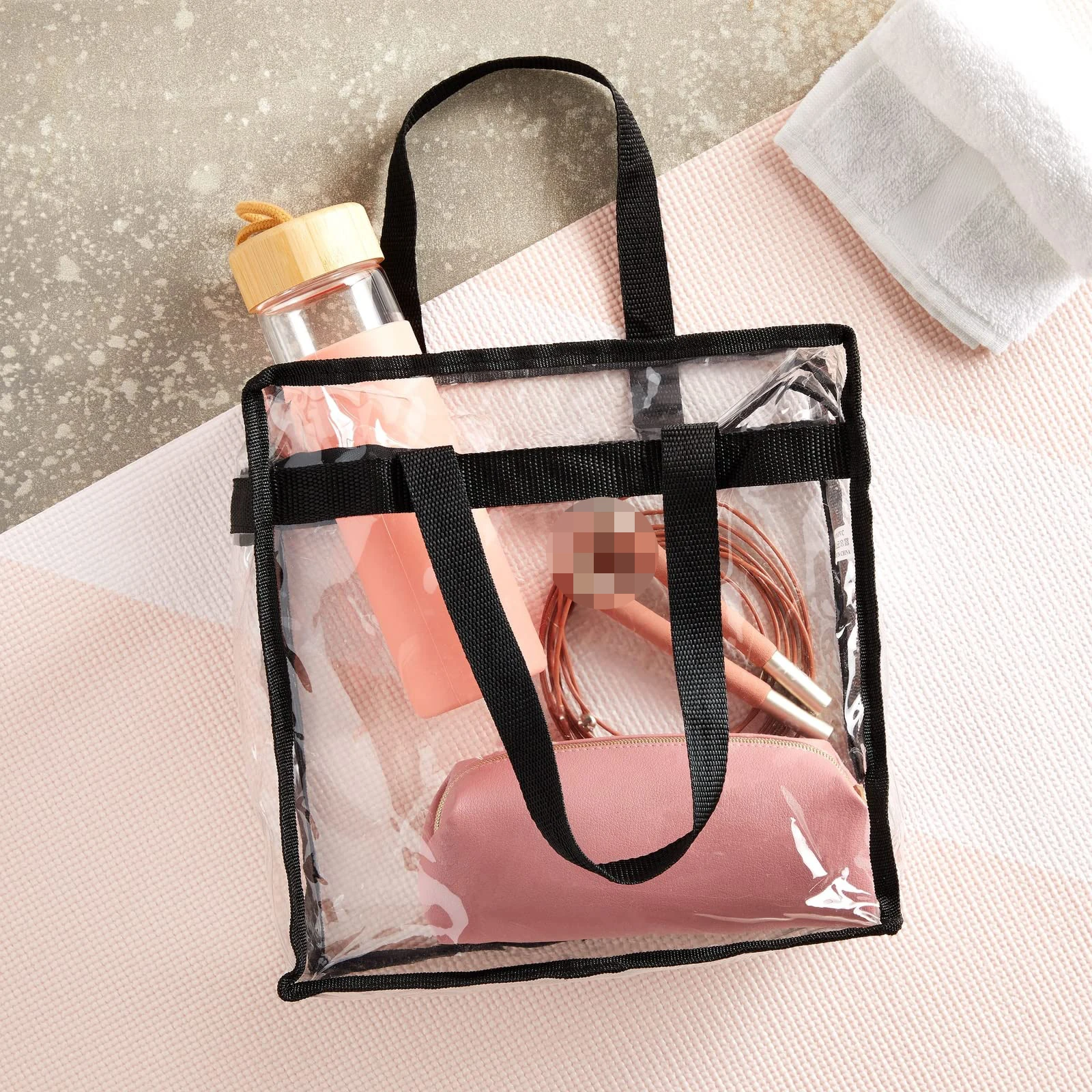 Custom Cosmetic Portable Handbag Concerts Sporting Events Work School Gym Logo Waterproof Pvc Tote Bag Shopping Bag With Zip