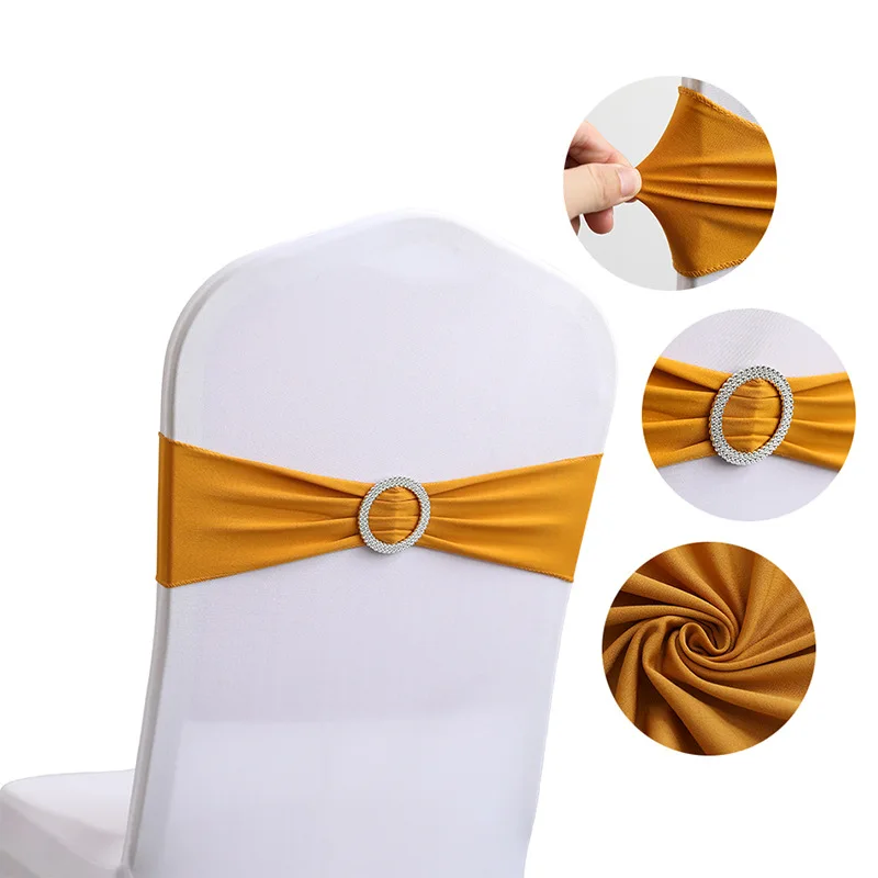 Free stretch sequin chair sashes flower wedding banquet chair sashes diamond buckle decorative bow chair sashes