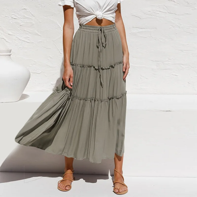 2021 Spring Summer Competitive Price  European Style Simple Pleated Long Irregular Skirts For Women