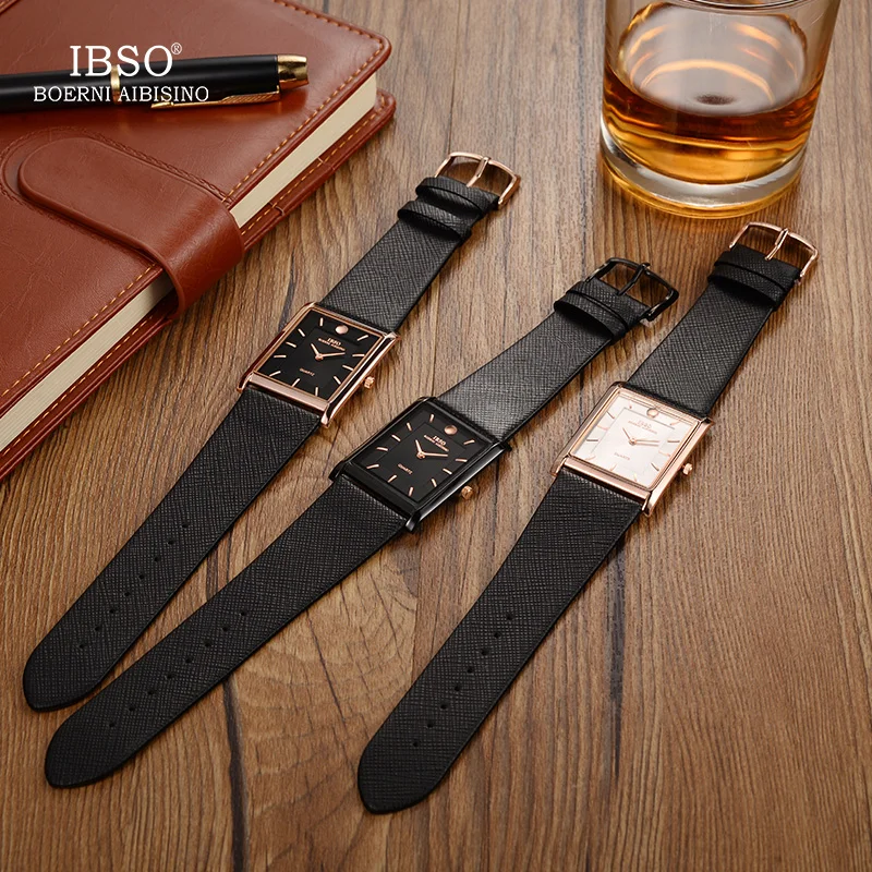 IBSO кварцевые часы мужские прямоугольные роскошные Японский кварцевый механизм Водонепроницаемый 30 м