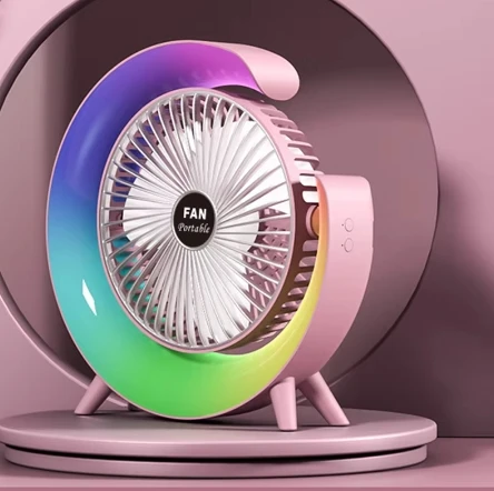 New lantern desktop fan night light household USB rechargeable high wind smart adjustable silent small electric fan