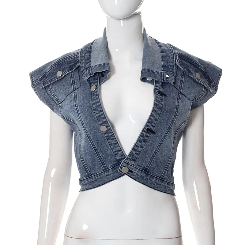 Shareee Spring Clothing 2023 Y2k Two Pieces Set Sleeveless Denim Jacket Denim Skirt Fashion Washed Denim Women 2 Pieces Set