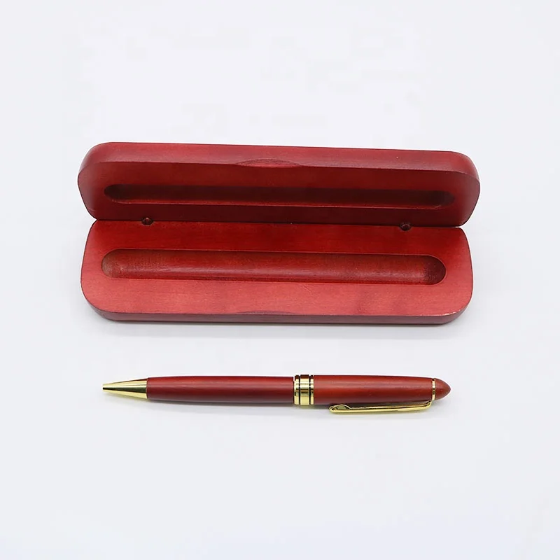 Promotional vip gift eco friendly red luxury wooden ball pen with box set