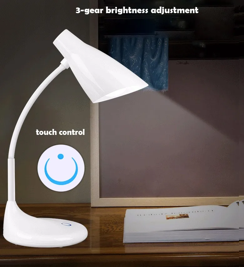 Simple design 5W rechargeable led table lamp set 3-gear touch dimmer gooseneck table lamp
