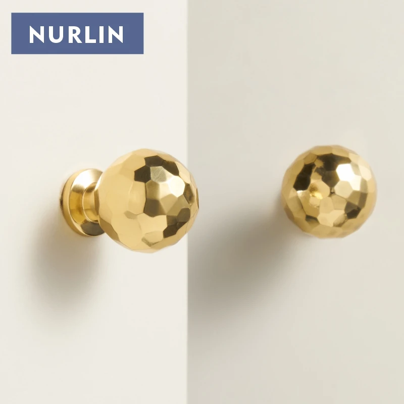 Nurlin Solid Brass Handmade Hammer Pattern Furniture Wardrobe Cabinet Knobs Door Drawers Cloakrooms Pull Furniture Handles