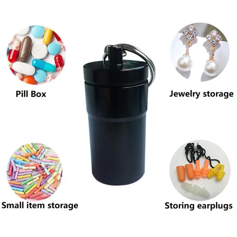 Mini metal pill box key chains organizer chain Outdoor Emergency Waterproof Aluminum Bottle storage cases rings