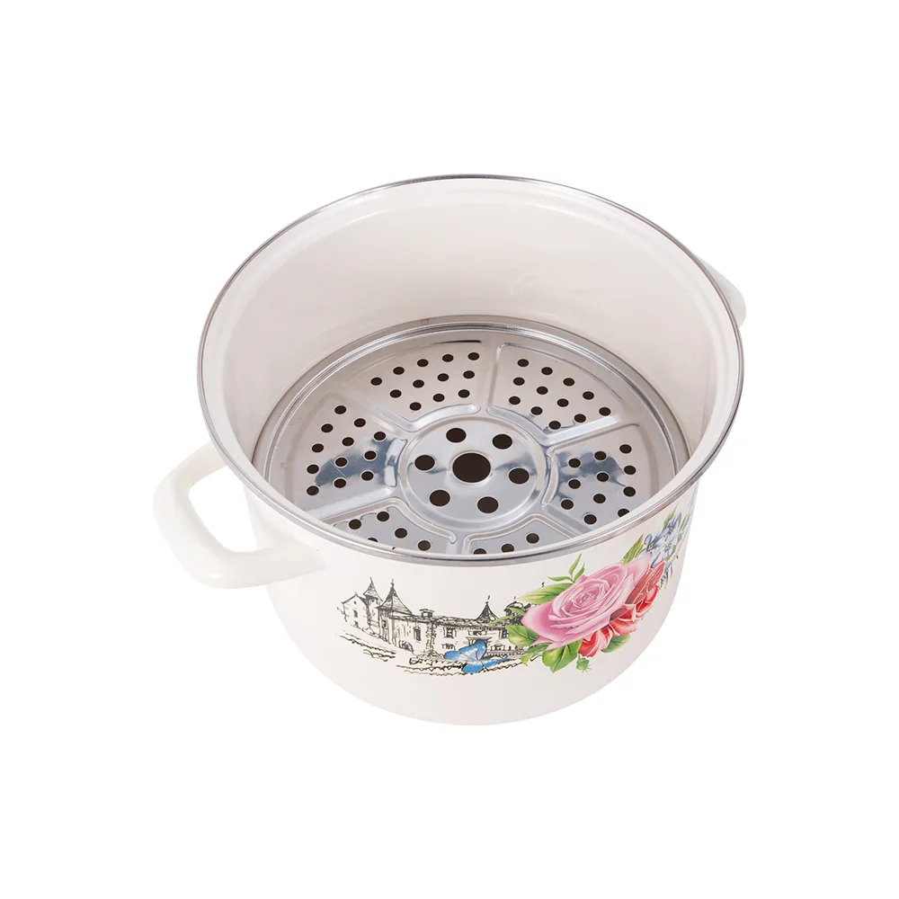 Custom 28cm Enamel Metal Steel Steamer Cookware Pot Enamel Steamer Pot with Enamel Lid