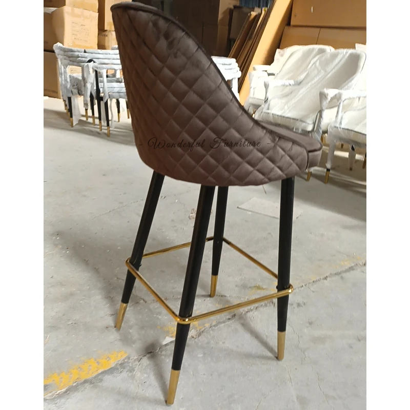 Popular Breakfast Bar Stools Velvet High Chair Iron Leg Gold Corner Custom China Black Color Bar Stool