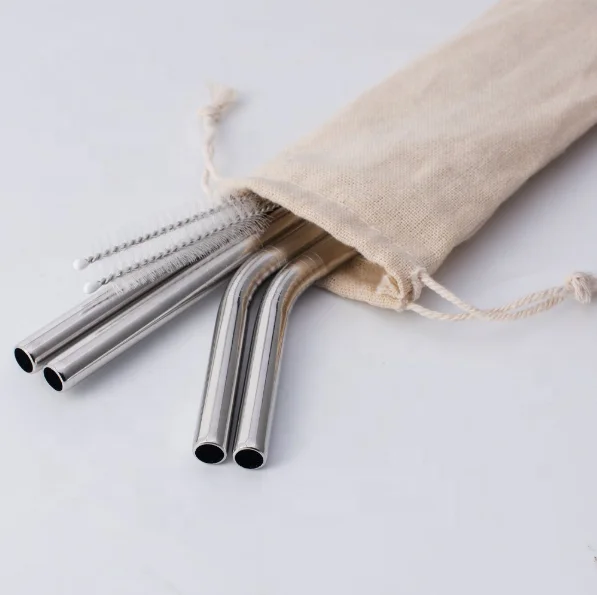 Stainless Steel Drinking Straws set of 4 Food Grade Reusable straws and cleaner brush with pouch