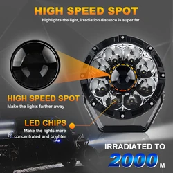 7INCH Laser Led Driving lights Wiht Yellow Black Cover 12V 24V Off Road Auto 165W 30000Lm 7 Inch Round Led Work Lights