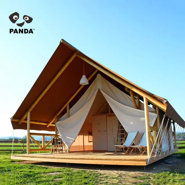 Waterproof Outdoor Luxury Hotel Living Resort Lodge Custom Cotton Canvas Homes Wood Safari Glamping With Bathroom Safari Tents
