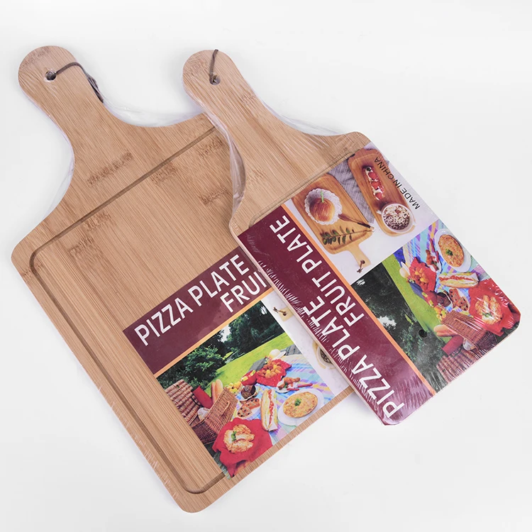 
Eco-Friendly Bamboo Round Pizza Steak Fruit Chopping Board Plate Multi-Use Cutting Board Steak Pizza Plate With Handle 
