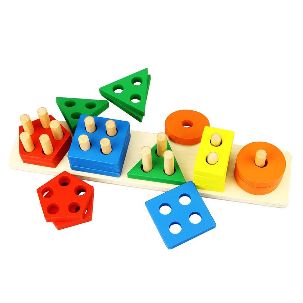Wooden Building Blocks Montessori Educational Toys Sorting Blocks Popular Kids Customized Wooden Shape Sorter Stacker