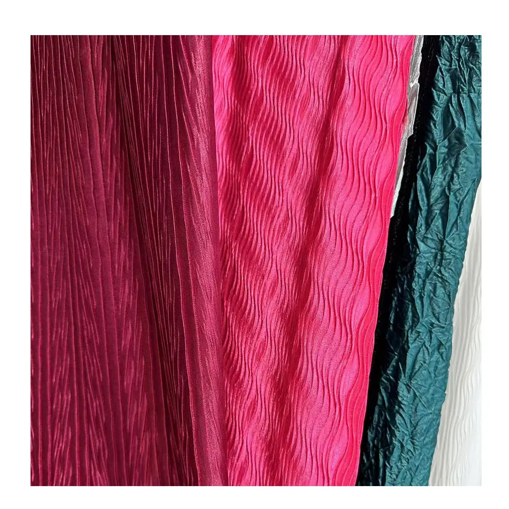 100% polyester metal gold texture metallic shining knitted crepe pleated-fabric pleated fabric for dresses