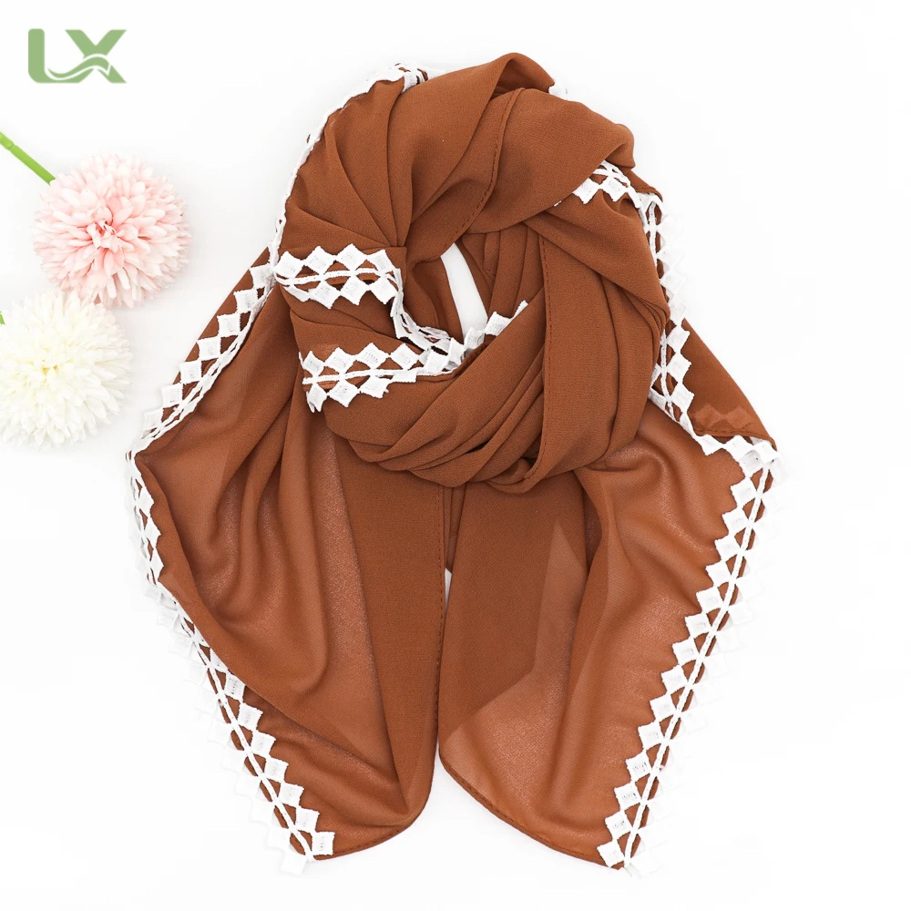 New small fresh pearl chiffon lace square scarf printed fancy hijab scarf